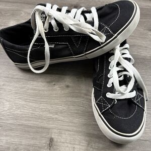 Vans Skate Shoes Black Canvas Womens 8 White Contrast Stitching Retro